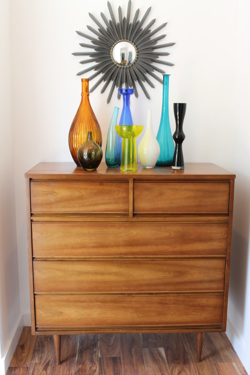 Mid Century Modern Dresser with Glass Vase Display