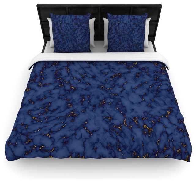 Will Wild "Blue & Gold Marble" Navy Abstract Fleece Duvet