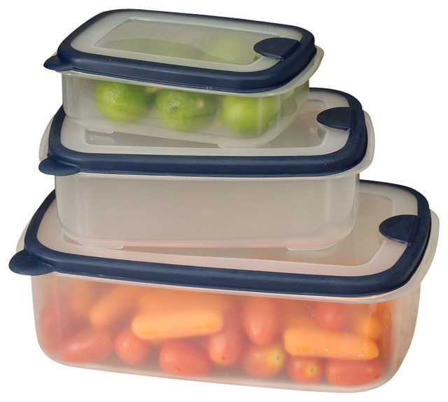 6-piece Plastic Container Set with Rectangular Lids - Contemporary