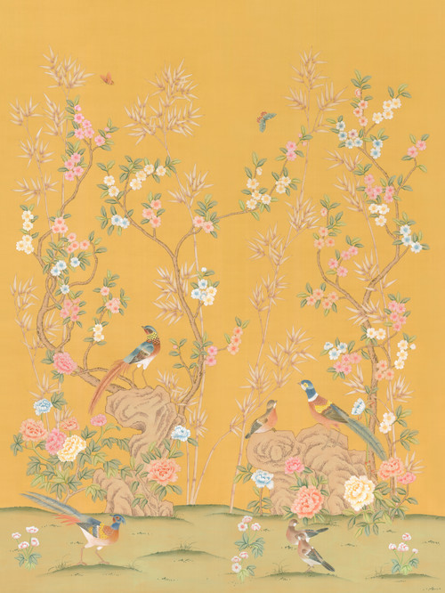 Chinoiserie Wall Mural Rafah Beige, Golden, Large
