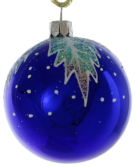 snowy glass christmas ball ornament blue glossy snowy glass christmas ball ornament blue glossy