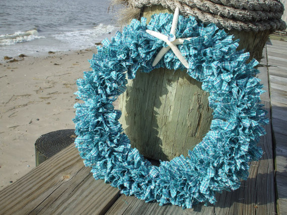 Nags Head Homespun Fabric Rag Wreath by Rag Wreath Boutique