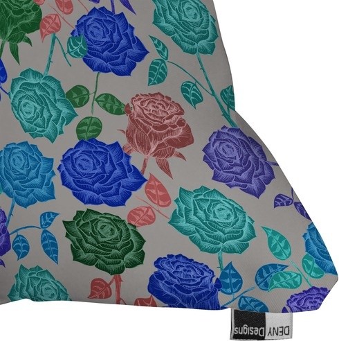 Bianca Green Polyester Roses Indoor/Outdoor Throw Pillow - Modern - Garden Cushions