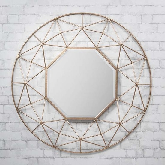 Celeste Gold Trim Round Mirror Contemporary Wall Mirrors