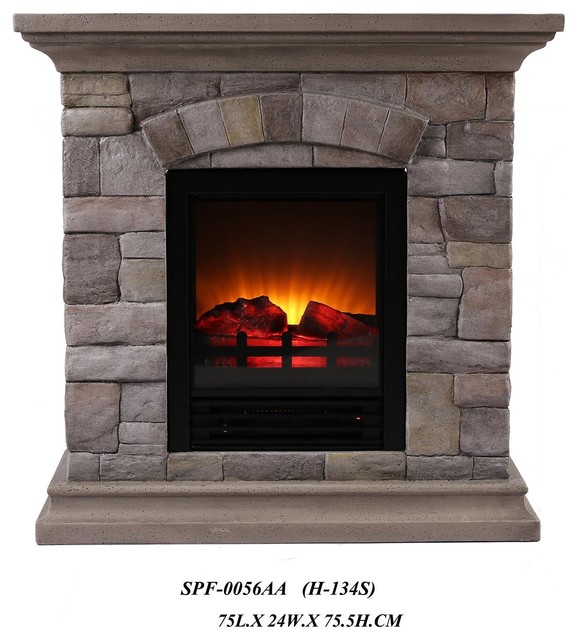 Faux Stone Portable Fireplace, Small Rustic Tabletop Fireplaces