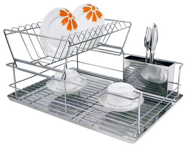 Chrome & Stainless Steel TwoTier Dish Rack Contemporary Dish