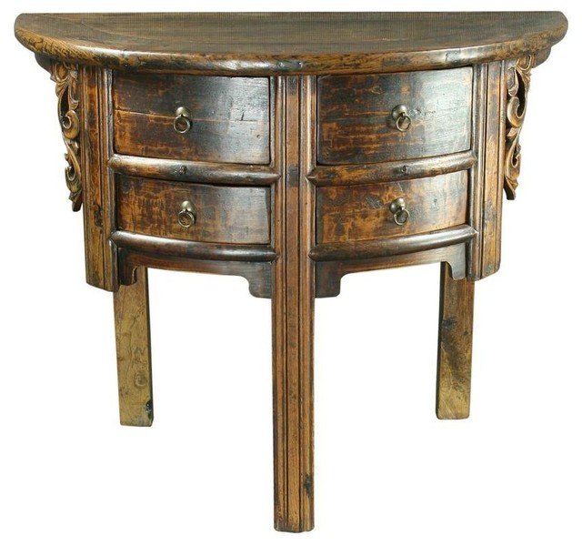 Antique Chinese Half Moon Accent Table - Modern - Console Tables