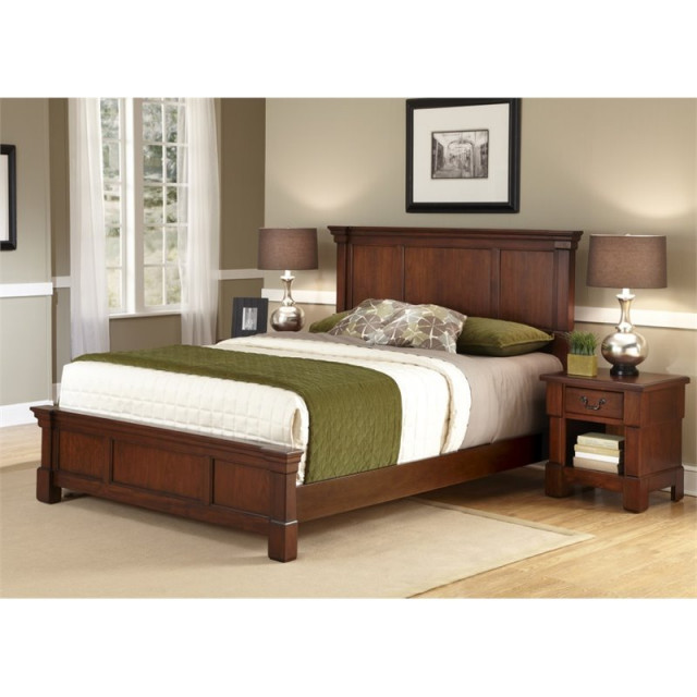 Homestyles Aspen Wood Queen Bed And Nightstand In Brown Queen