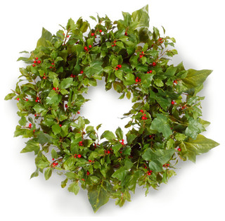 Holiday Holly Wreath 26 inch - Traditional - Wreaths And Garlands - by