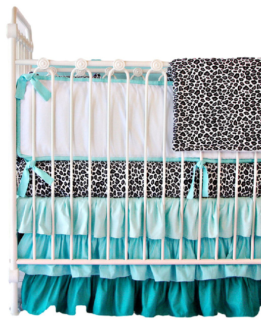 Aqua Leopard Baby Girl Crib Bedding Transitional Baby Bedding by Caden Lane