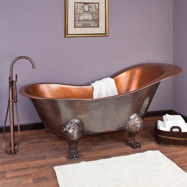 72" McQuire Hammered Copper Slipper Clawfoot Tub with Bright Copper