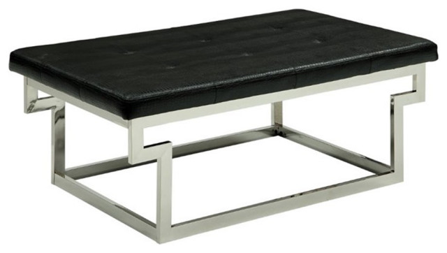 Bowery Hill Contemporary Faux Leather Tufted Bench In Black Finish