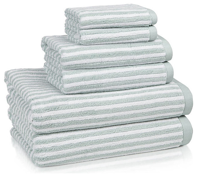 Linea Turkish Cotton Striped Bath Towels Seafoam w/White Beach Style