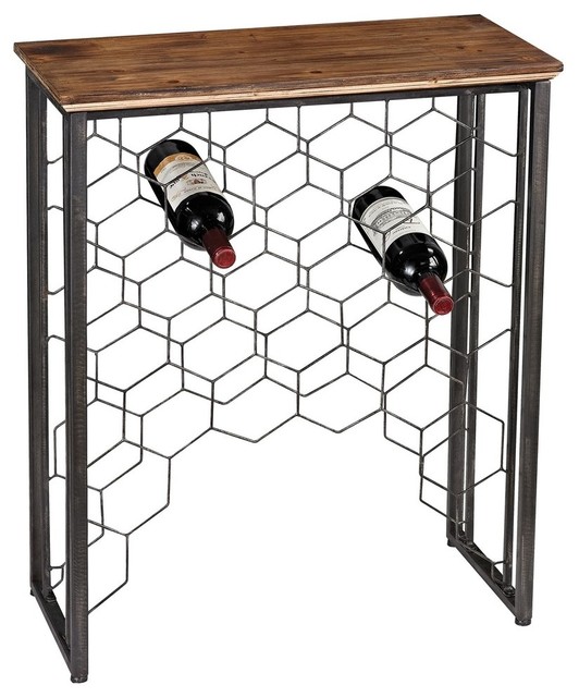 Sterling Industries Wood and Metal Small Console With Wine Rack Contemporary Wine And Bar
