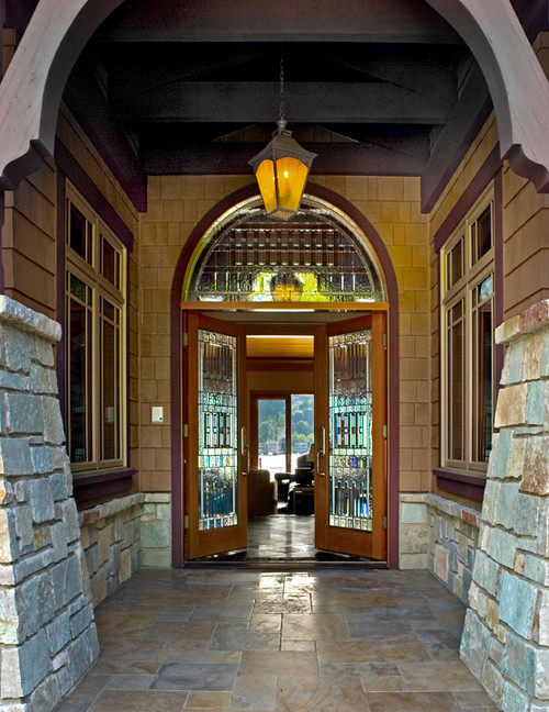 Curved doors add character to this custom home.
