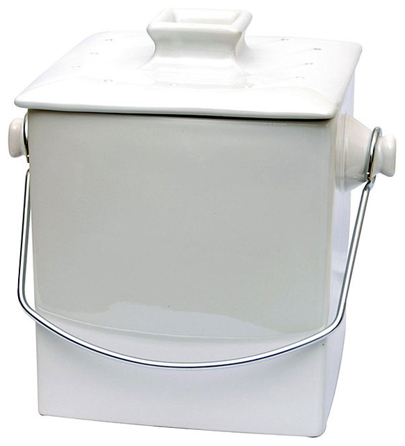 Le Chef French White Ceramic Square 1.5gallon Compost Pail Contemporary Compost Bins by