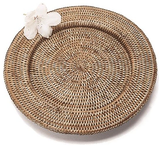 13" Solid Rattan Charger, Hand Woven Beach Style Charger Plates by Artifacts Trading Company