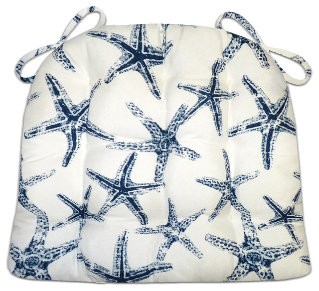 Sea Shore Starfish Navy Blue Coastal Indoor/Otudoor Dining Chair Pads
