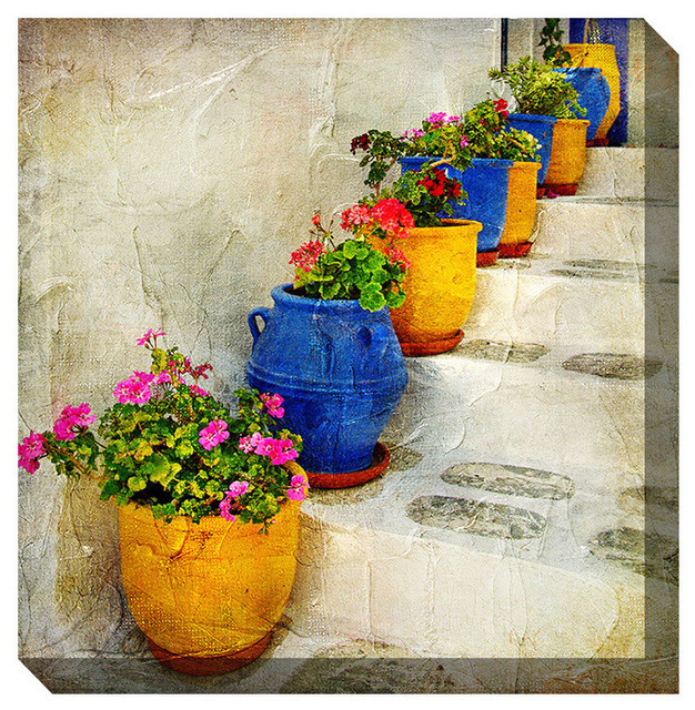“Bright Pots” Outdoor Canvas Art - Traditional - Outdoor Wall Art - by
