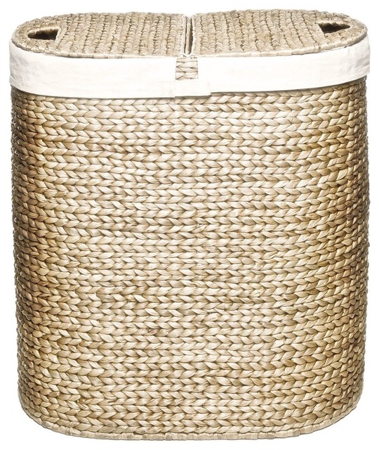 Seville Classics Water Hyacinth Oval Double Hamper, Closed Weave