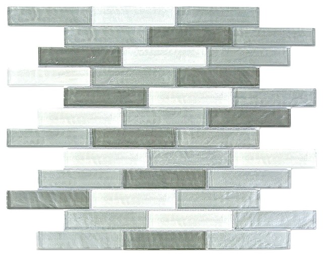 Gray White Linear Glass Mosaic Wall Tile 1"x4" Kitchen Bathroom Backsplash, Ligh Contemporary