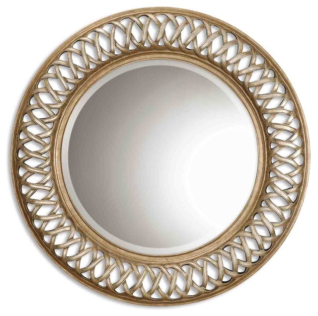 Antique Silver Leaf, Gold Leaf Entwined Round Mirror With Woven Look