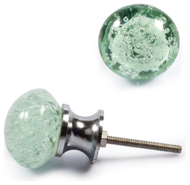 Glass Knobs, Sea Green, Set of 2 Contemporary And Drawer