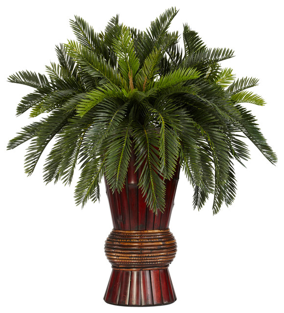 Cycas With Bamboo Vase Silk Plant Tropical Artificial Flowers, Plants & Trees by Nearly