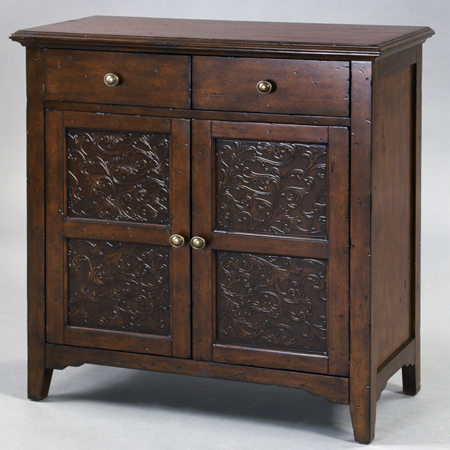 Handpainted Distressed Faux Metal Front Brown Accent Chest