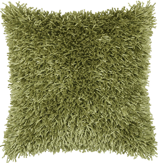 Silk Shaggy Pillow, Lime Green, 18" x 18" contemporarydecorativepillows