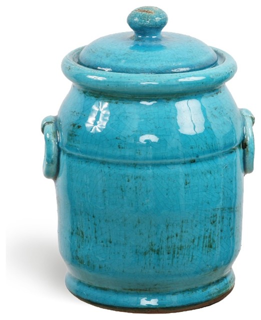French Blue Olive Jar 9" Tall Mediterranean Vases san francisco