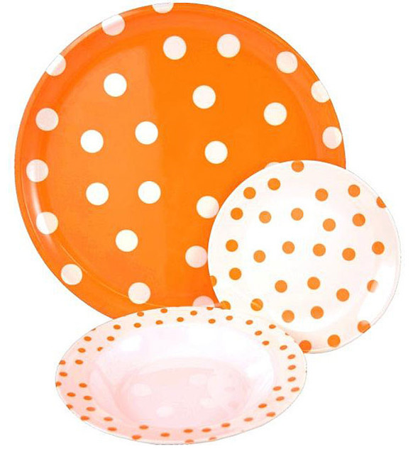 Tango Orange/White Polka Dot 9Piece Dinnerware Set Modern
