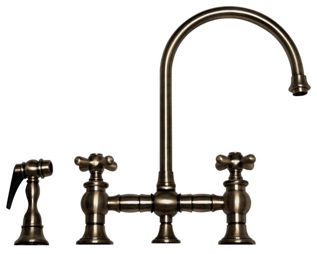 Vintage III Bridge Faucet Long Gooseneck Swivel Spout, Side Spray
