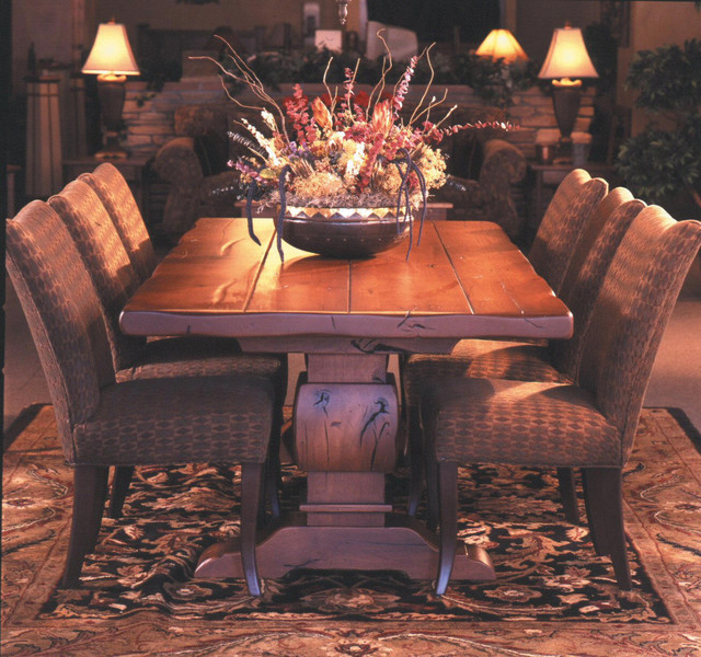 Knotty Alder Trestle Table with 3" thick top Rustic Dining Tables