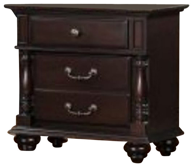 Homelegance Townsford 3Drawer Nightstand in Dark Cherry Traditional Nightstands And Bedside