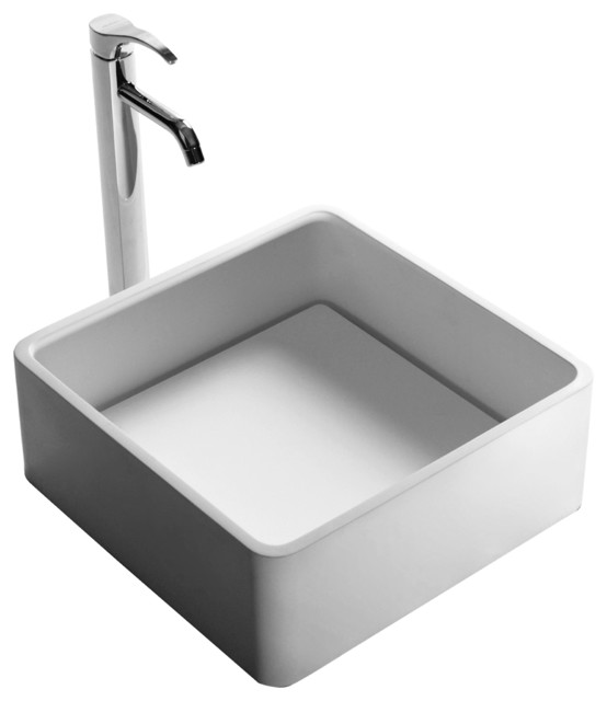 ADM White Countertop Stone Resin Sink Contemporary Bathroom Sinks