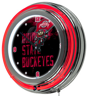 NCAA Chrome Double Ring Neon Clock, 14", Ohio State University, Smoke 