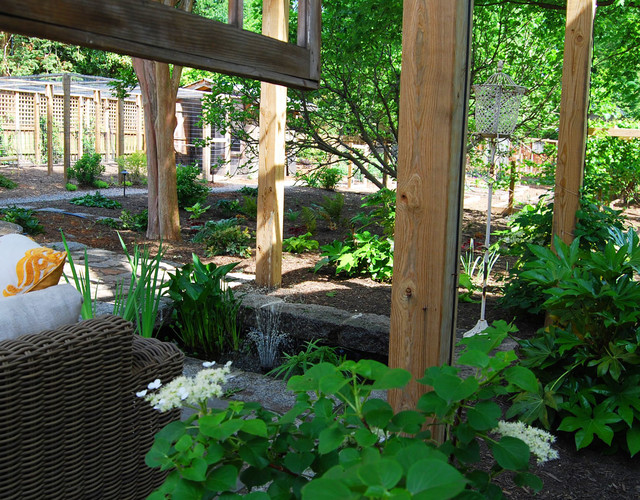 Eclectic Patio Raleigh Patio, Pergola, Pond, and Plants eclectic-patio