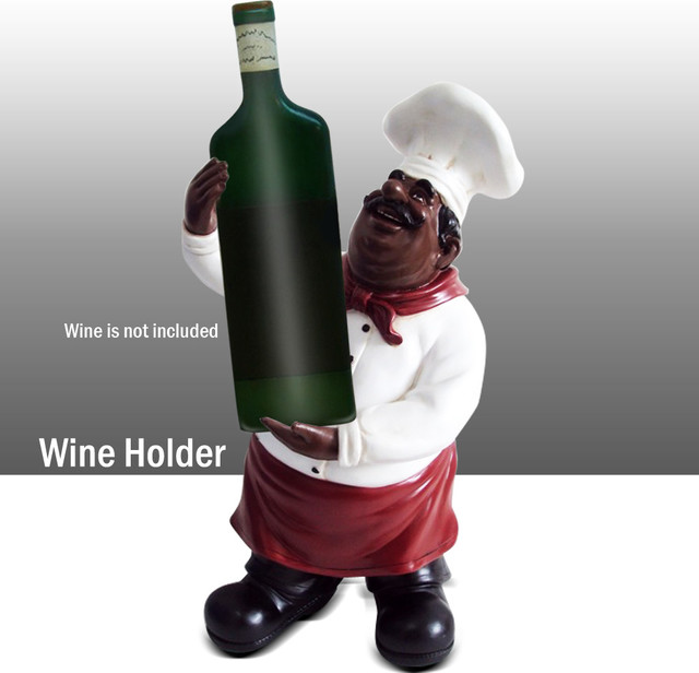Chef Kitchen Statue Wine Bottle Holder Figure Table Art Decor