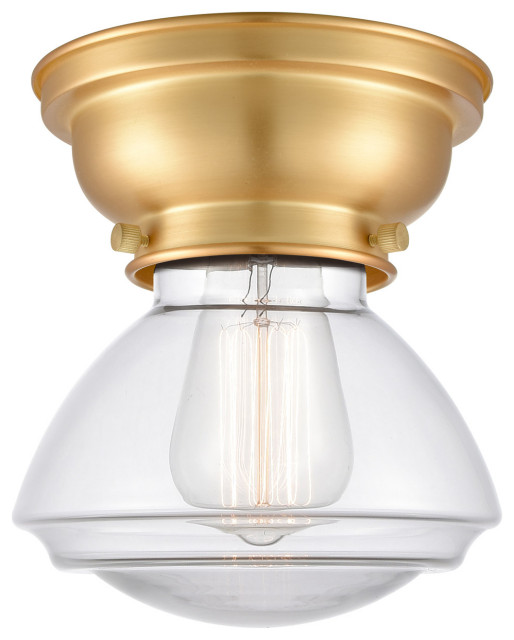 Aditi Olean 1 Light Flush Mount Satin Gold Clear Glass Transitional