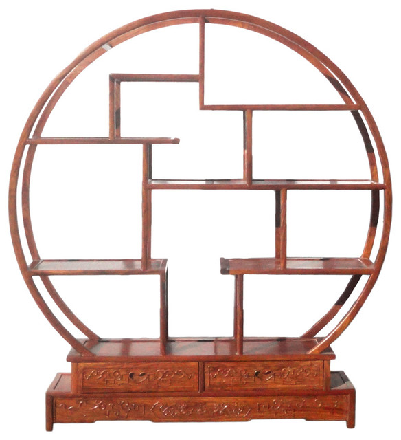 Chinese Huali Rosewood Round Display Curio Asian Display