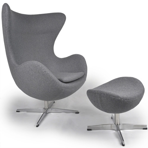 Kardiel Egg Chair and Ottoman, Cashmere Cadet Gray Tweed