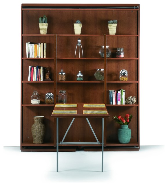 GIREVOLE Murphy Bed with Bookcase & Folding Table.