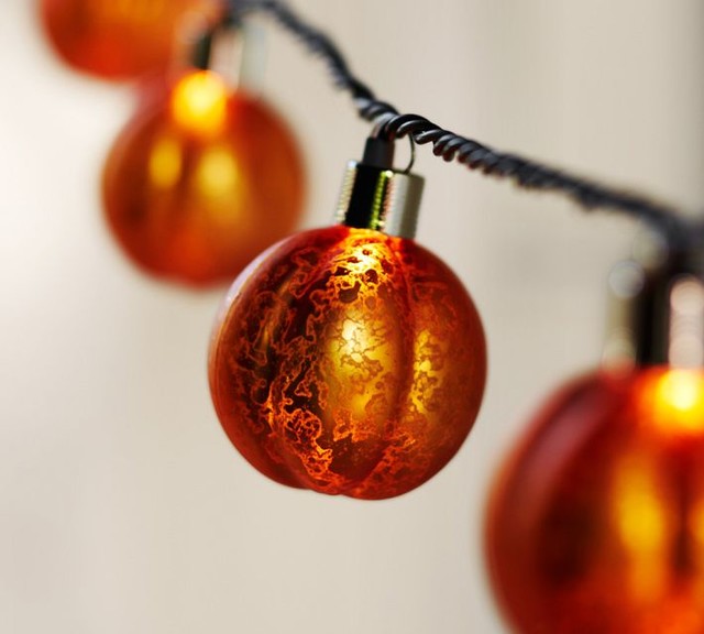 Orange Mercury Glass Pumpkin String Lights - Traditional - Christmas Lights - by Pottery Barn