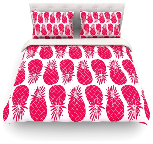 Anchobee "Pinya Neon Pink" Magenta Pattern Duvet Cover, Cotton, Queen