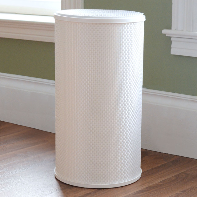White Basketweave Round Hamper Contemporary Laundry Baskets by