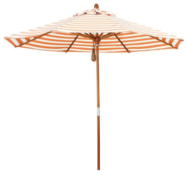 Orange and Natural White Stripe Market Umbrella with Wood Pole