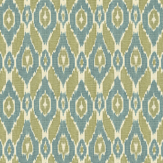Blue and Green Handwoven Ikat Fabric Eclectic Drapery Fabric by