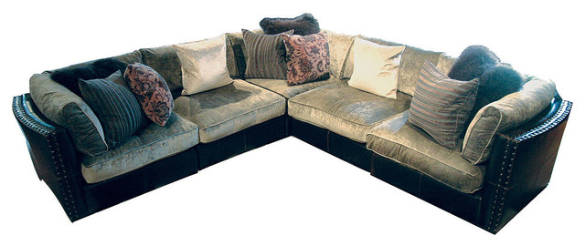 aberdeen chenille & leather sectional sofa