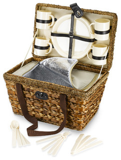 Bamboo 21-Piece Insulated Picnic Basket - Modern - Picnic Baskets - by ...